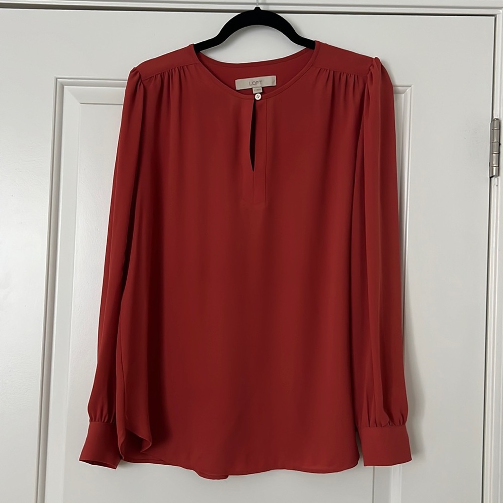 Loft Orange Long Sleeve Flowy Blouse